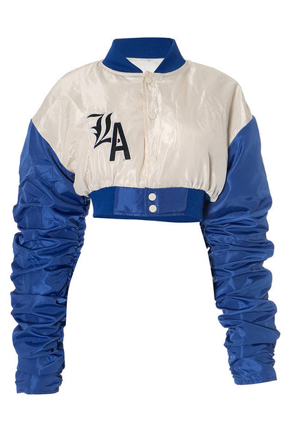 Patchwork Puff Sleeve Bomber Jacket Lavish Daily