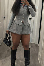 Denim Pleated Mini Skirt Sets Lavish Daily