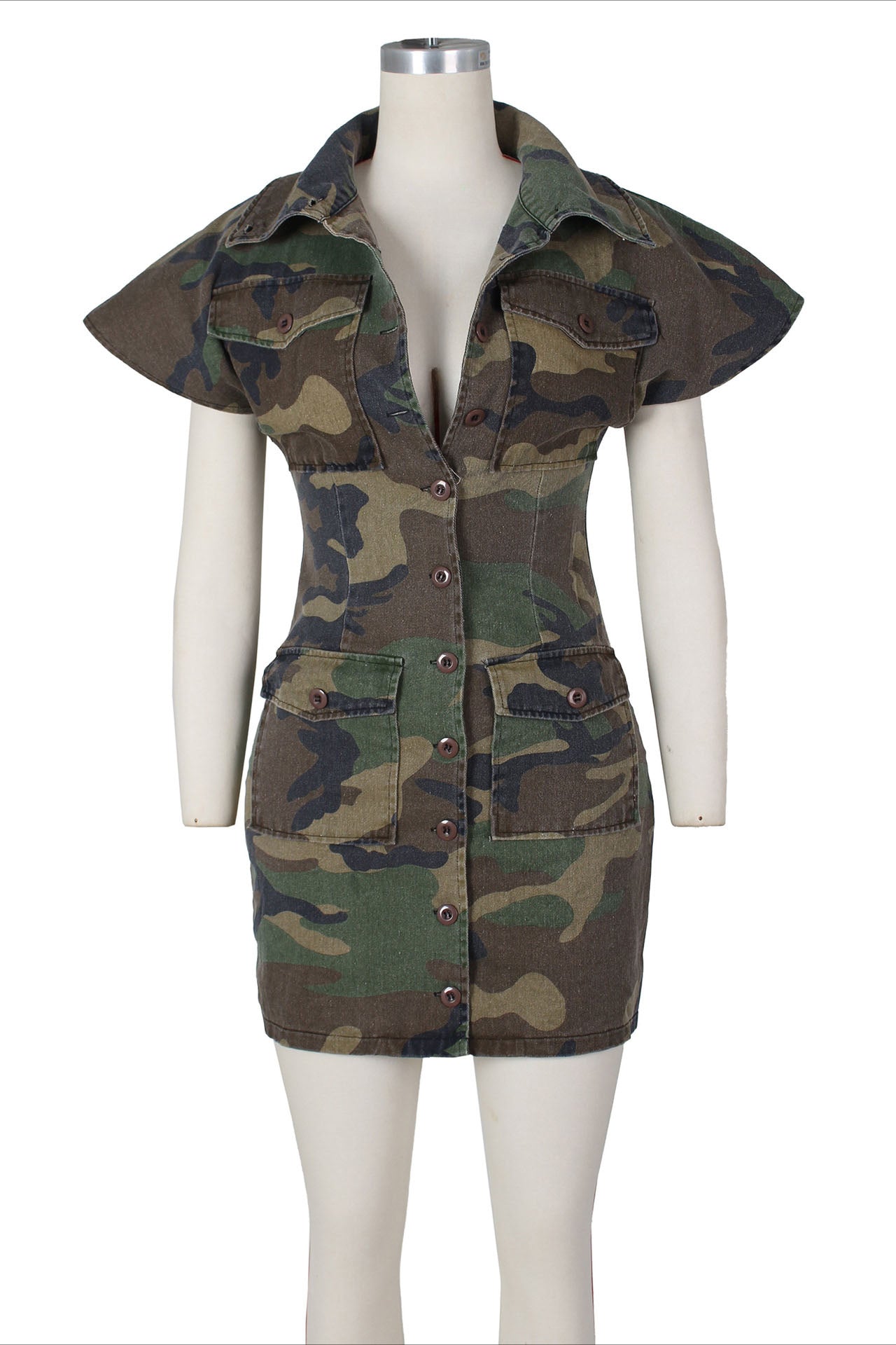 Camo Lapel Sleeveless Button Down Mini Dress Lavish Daily