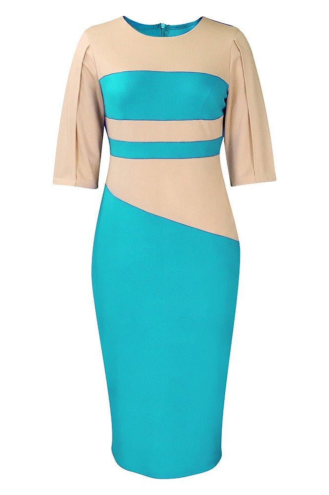 Plus Size 3/4 Sleeve Color Block Bodycon Dress Lavish Daily
