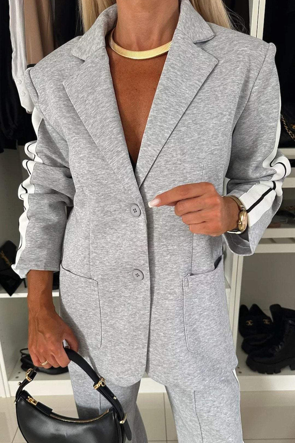 Long Sleeve Collared Casual Blazer Set Lavish Daily
