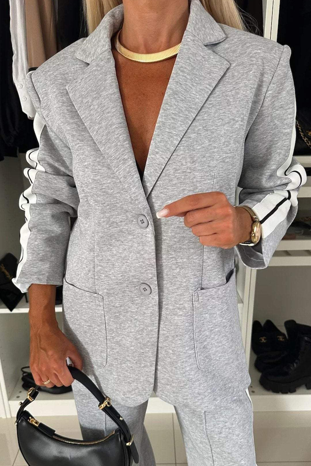 Long Sleeve Collared Casual Blazer Set Lavish Daily