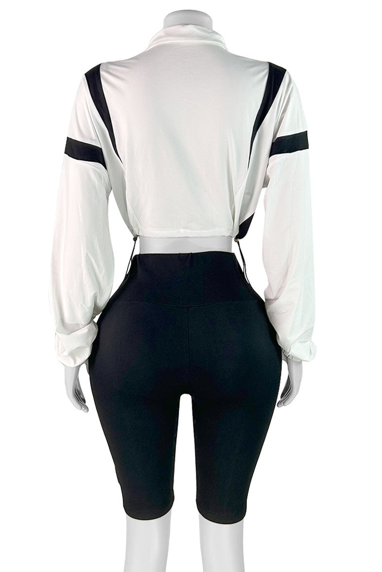 Long Sleeve Zipper Stretch High-waisted Short Set Lavish Daily
