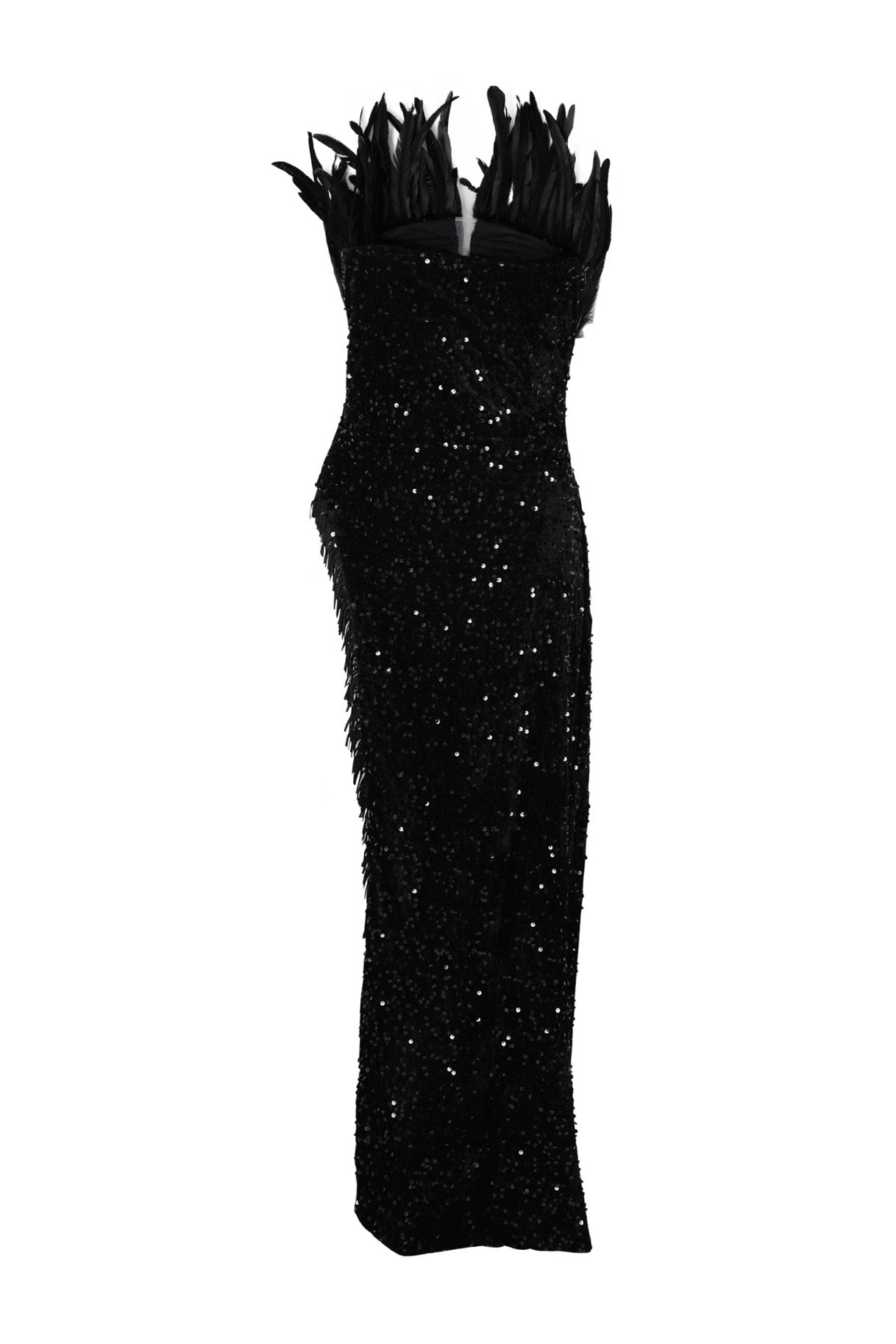 Strapless Feather Trim Sequin Bodycon Dress Lavish Daily