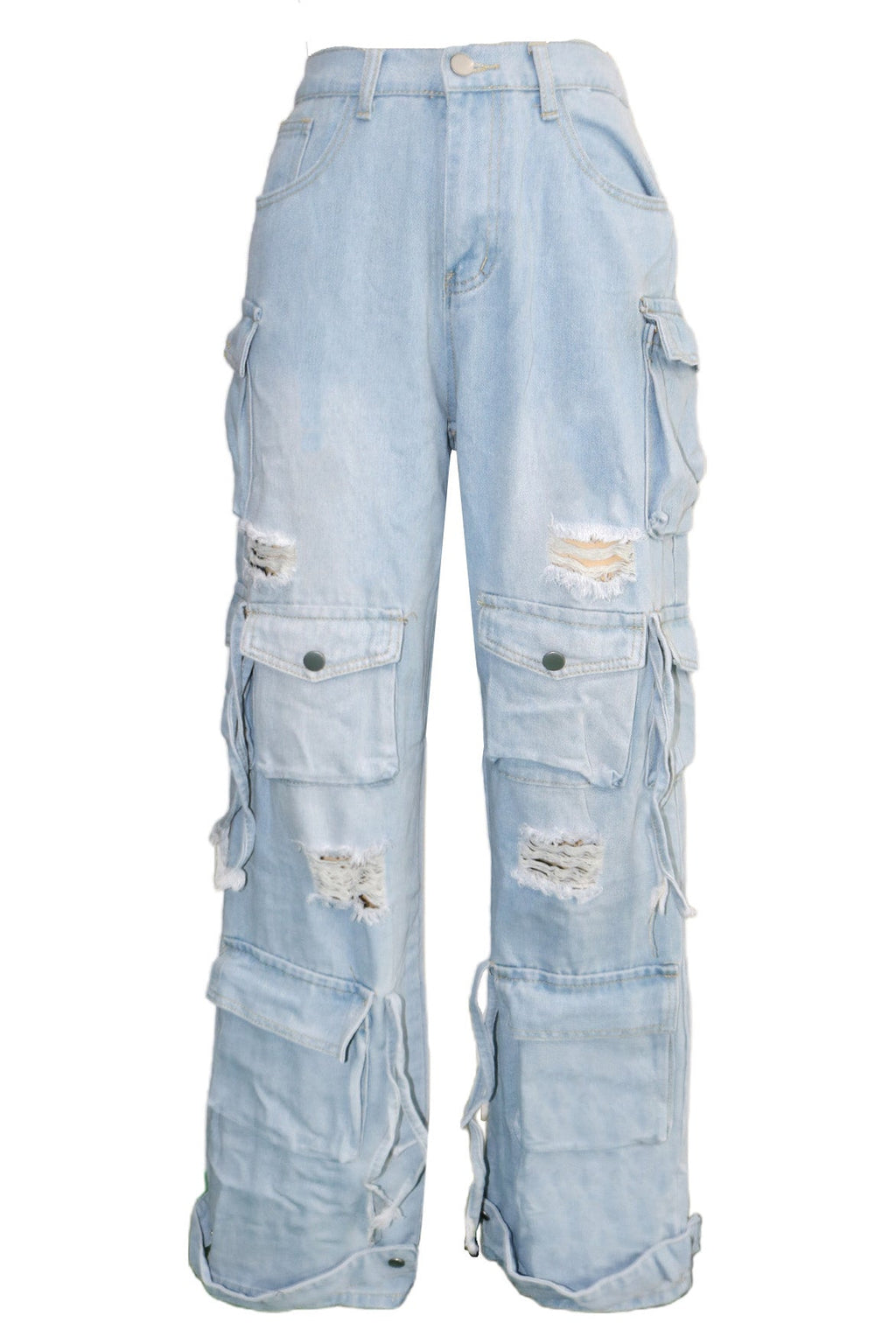 Distressed Cargo Jeans with Multi Pockets Lavish Daily