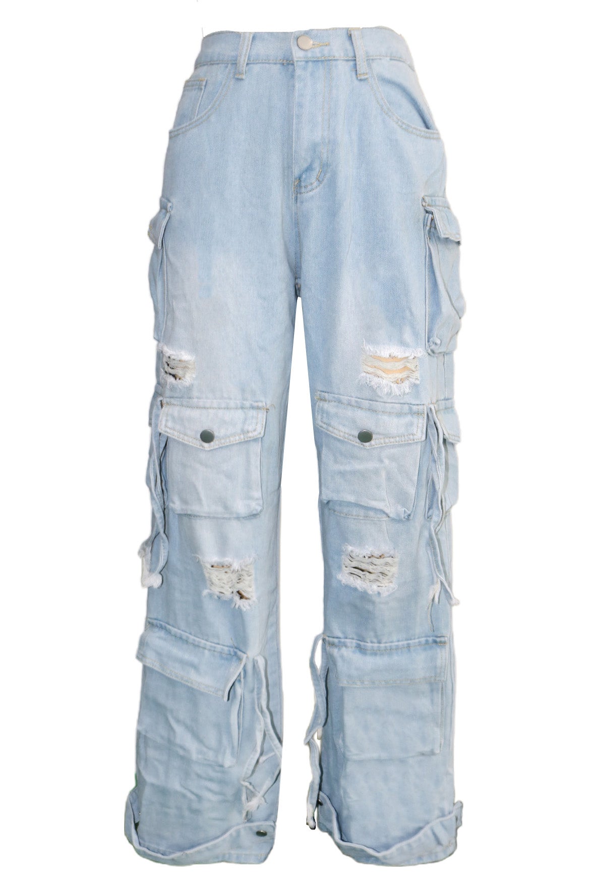 Distressed Cargo Jeans with Multi Pockets Lavish Daily