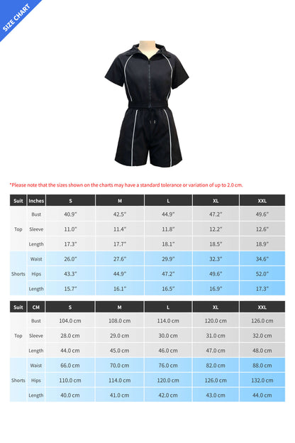 Contrast Piping Zip-Up Crop Top & Shorts Set Lavish Daily
