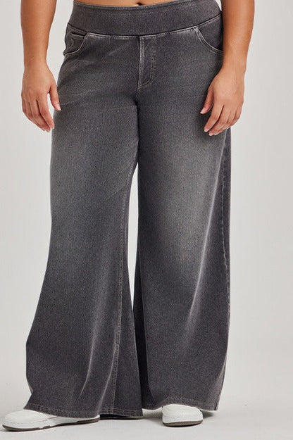 Curvy High-Stretch Wide Leg Pull-On Jeans LavishDaily