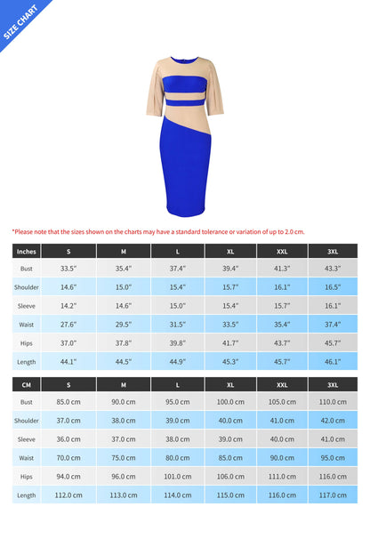 Plus Size 3/4 Sleeve Color Block Bodycon Dress Lavish Daily