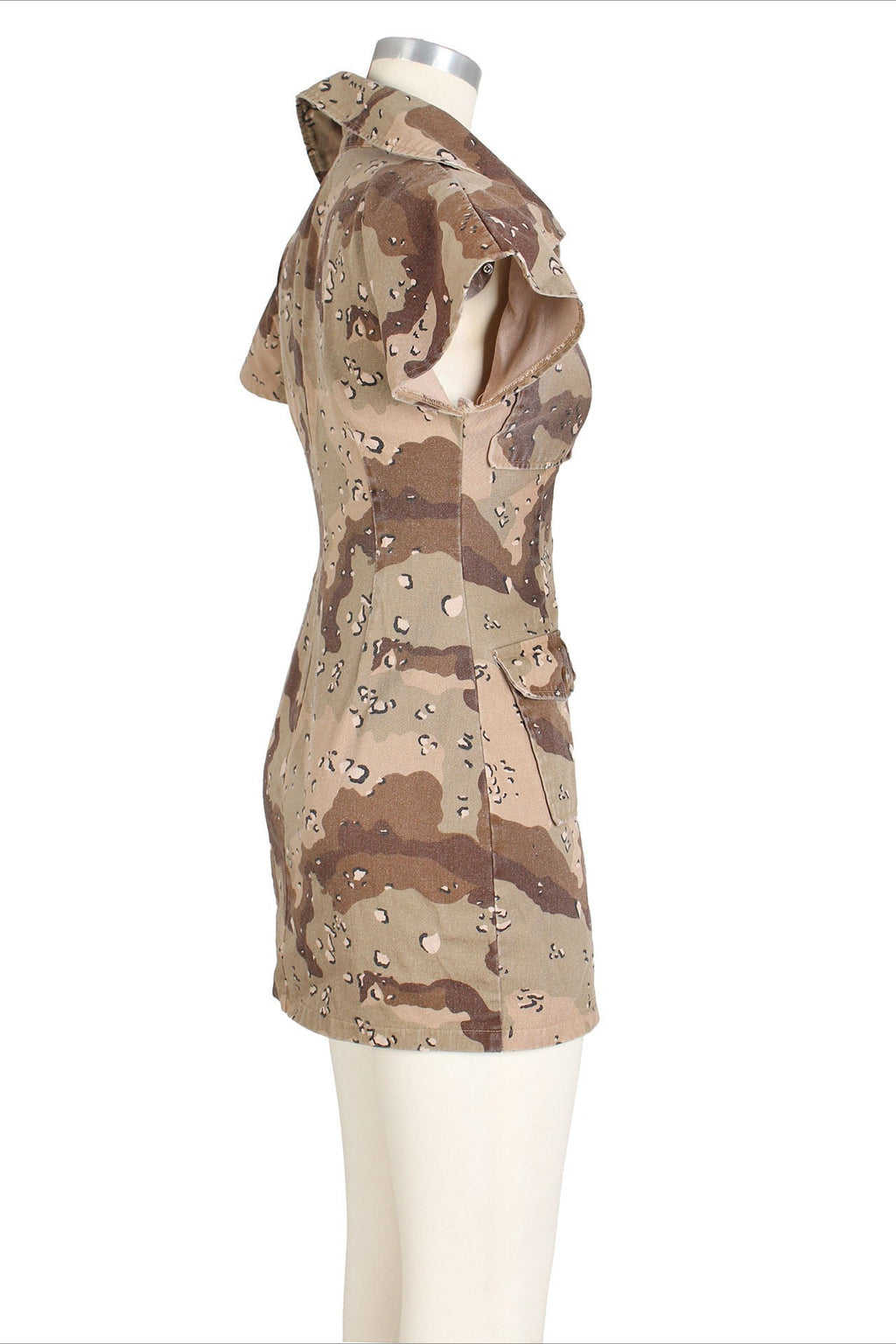 Camo Lapel Sleeveless Button Down Mini Dress Lavish Daily