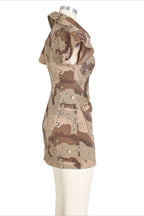 Camo Lapel Sleeveless Button Down Mini Dress Lavish Daily