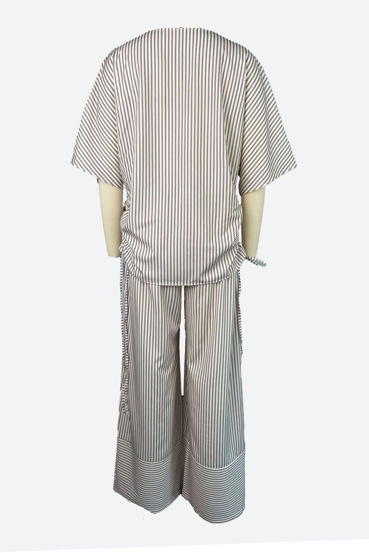 Striped Half Sleeve Top & Wide Leg Pants Set Lavish Daily