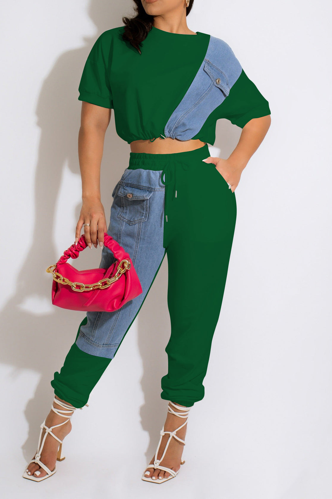 Patchwork Detail Top And Trousers Set Lavish Daily