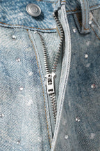 Loose Fit Denim Capri Pants with Rhinestones Lavish Daily