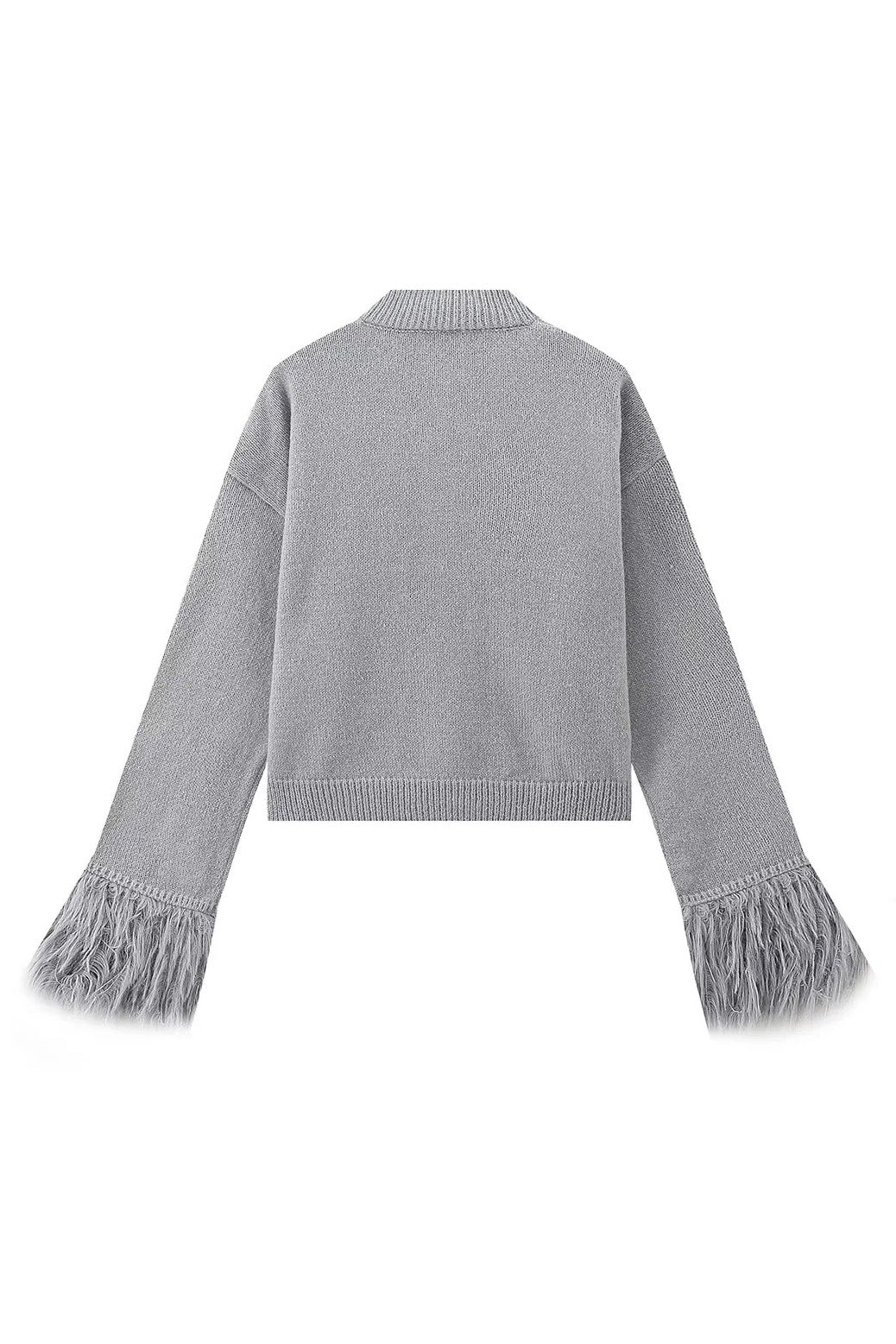 Faux Feather Cuff Button-Up Knit Cardigan Lavish Daily