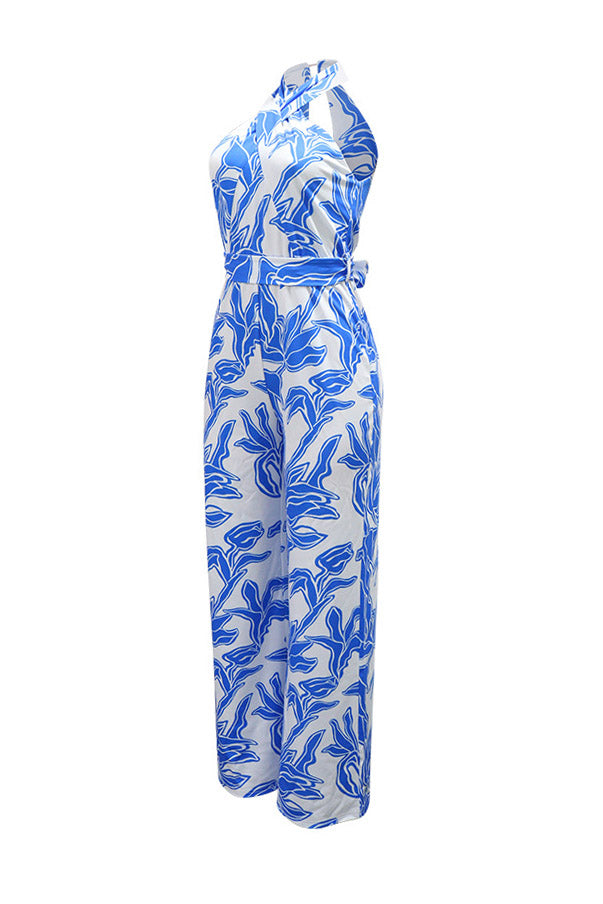 Floral Halter Tie Waist Wide Leg Jumpsuit Lavish Daily