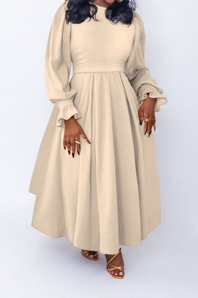Plus Size Ruffle Cuff Pleated A-Line Midi Dress Lavish Daily
