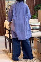 Blue Striped Loose Fit Long Sleeve Shirt Lavish Daily