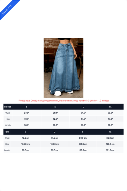 Raw-Hem A-Line Denim Maxi Skirt Lavish Daily
