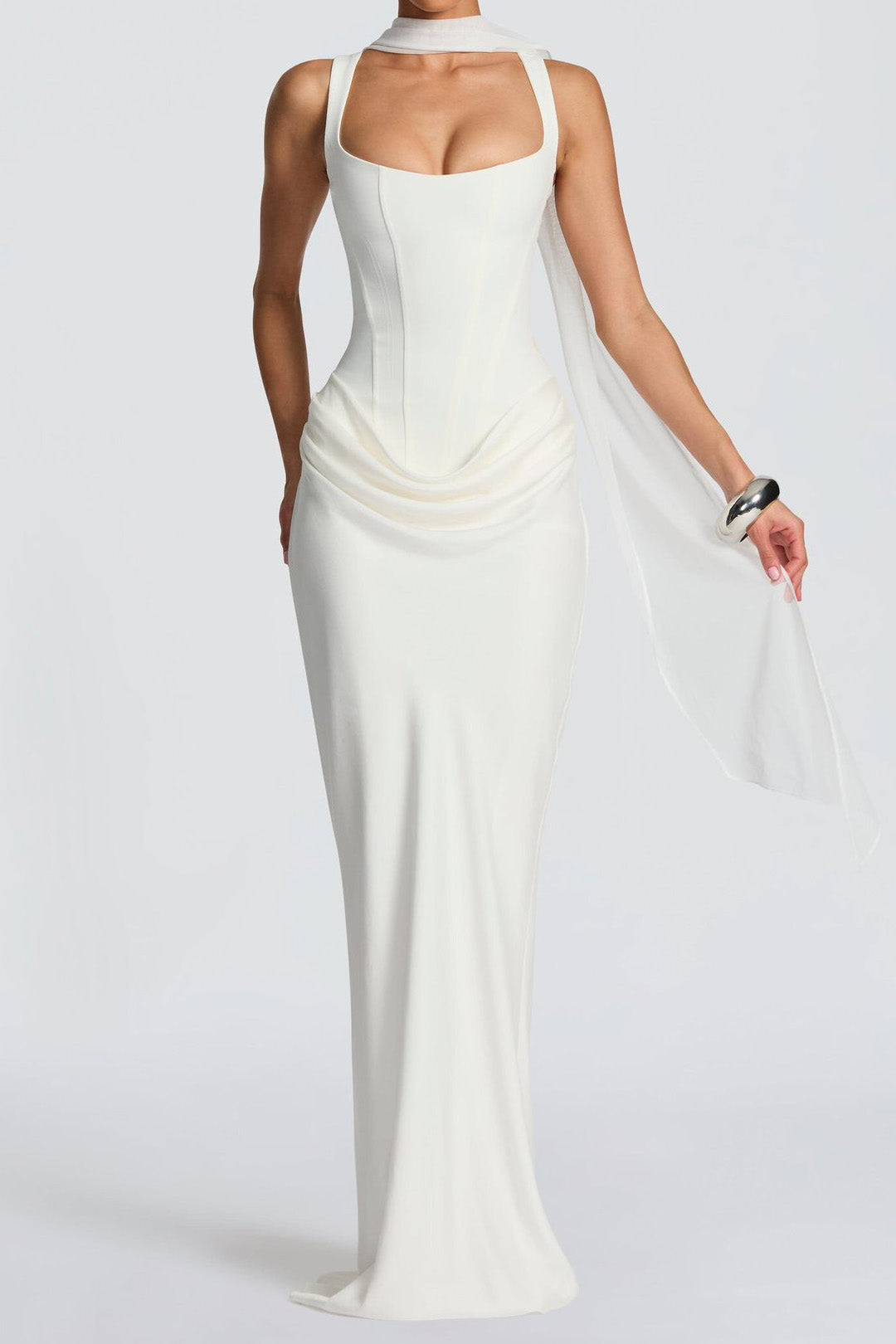 Corset Lace-Up Back Draped Maxi Dress Lavish Daily