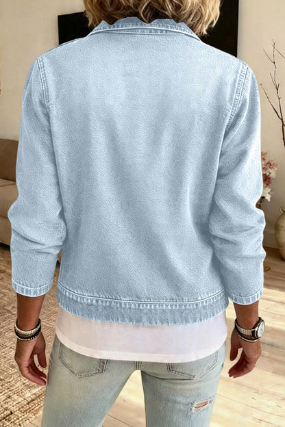 Washed Zip Front Denim Jacket Lavish Daily