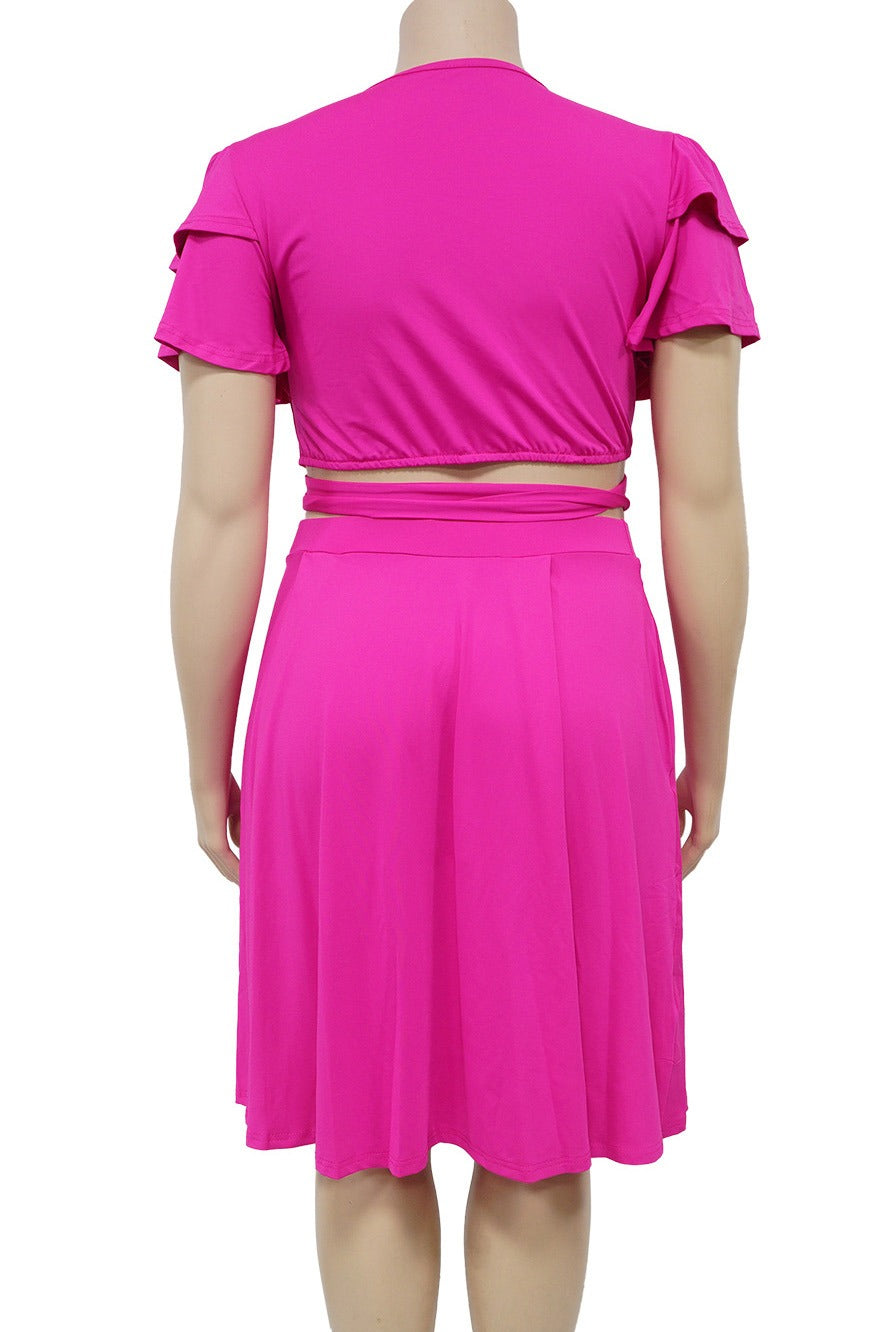 Plus Size Ruffle Tie Front Skirt Set LavishDaily