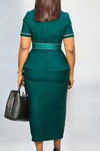 High Waist Blazer Style Short Sleeve Dress Lavish Daily