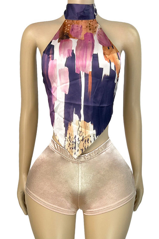 Satin Halter Tie Top and Shorts 2-Piece Set Lavish Daily