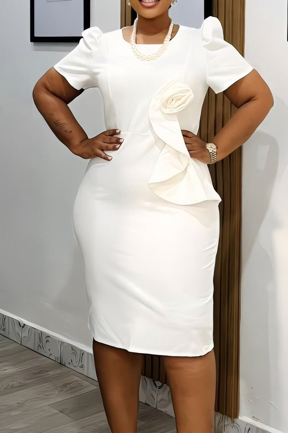 Ruffled Short Sleeve Midi Dress Lavish Daily