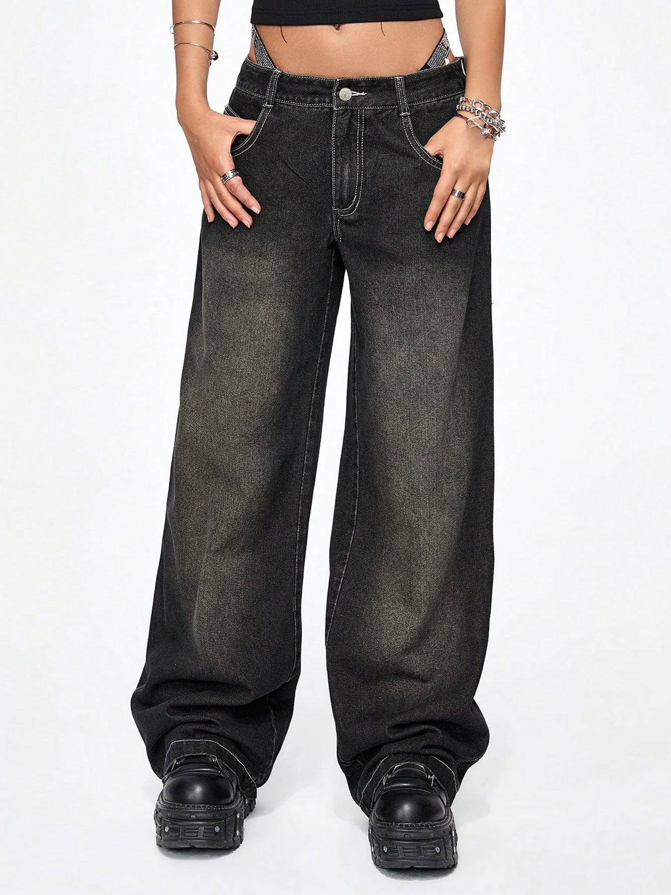 Distressed Rhinestone Spiderweb Jeans Lavish Daily