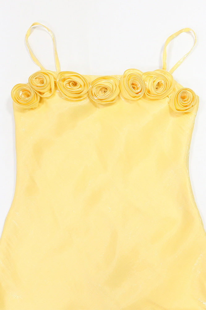 3D Floral Rosette Satin Maxi Dress Lavish Daily
