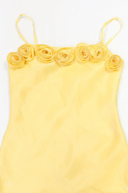3D Floral Rosette Satin Maxi Dress Lavish Daily