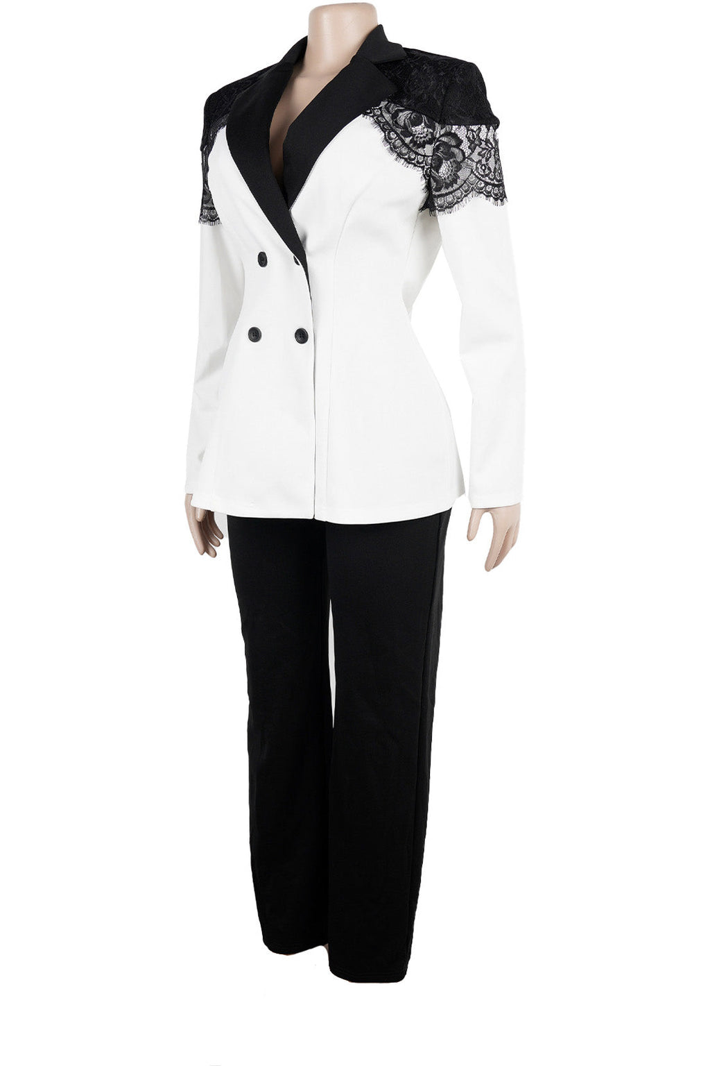 Lace Panel Slim Fit Blazer & Pants Set Lavish Daily