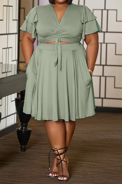 Plus Size Ruffle Tie Front Skirt Set LavishDaily