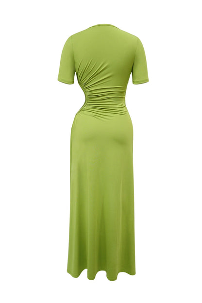 Cutout Ruched High Slit Maxi Dress Lavish Daily