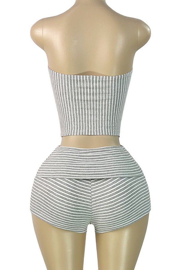 Striped Ribbed Tube Top & Shorts Set Lavish Daily
