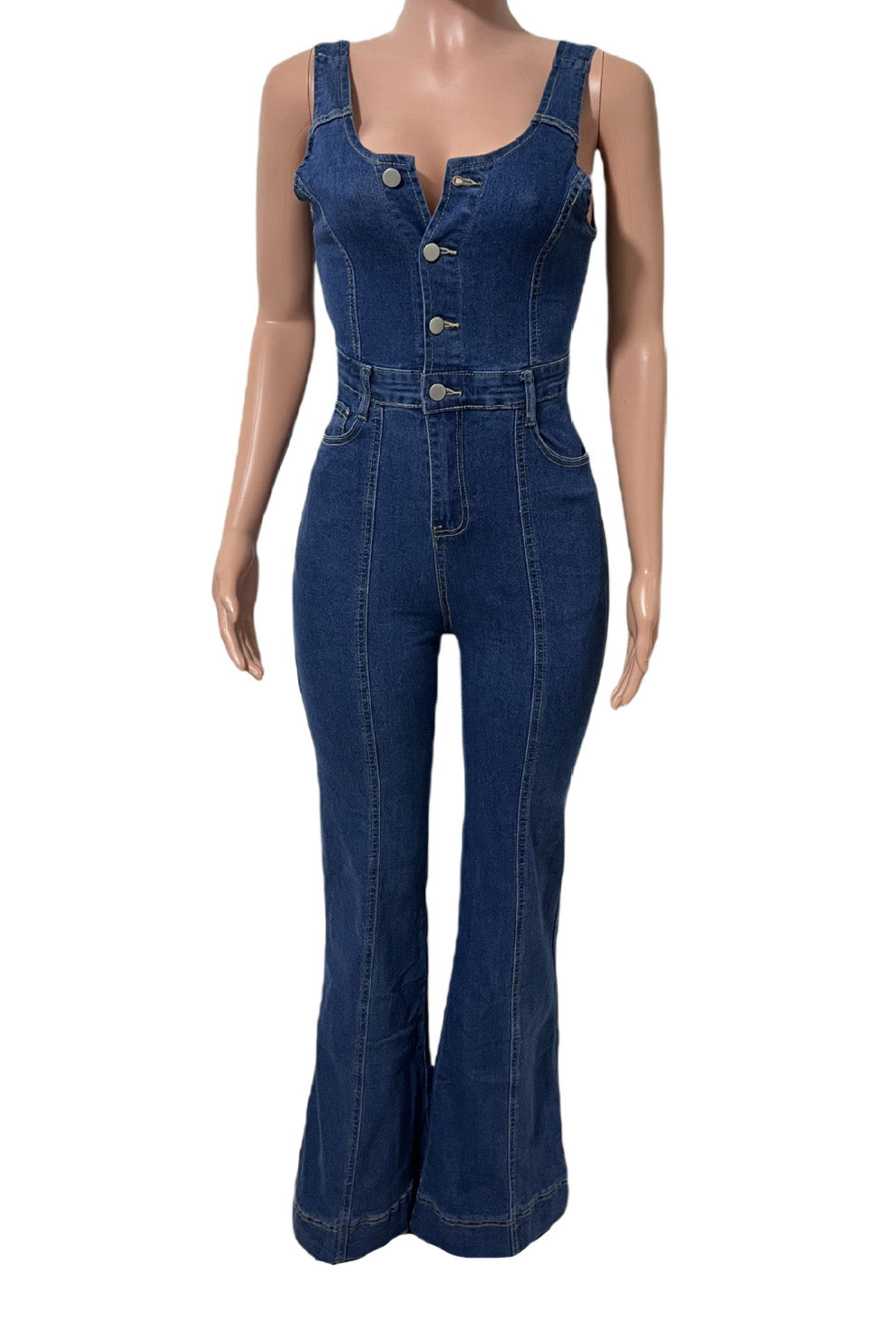 Strappy Flared Leg Denim Jumpsuit Lavish Daily