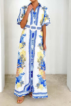 Printed Turn-Down Collar Maxi Dress Lavish Daily