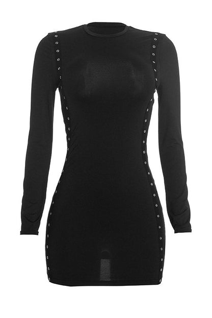 Grommet-Detail Long-Sleeve Mini Dress Lavish Daily