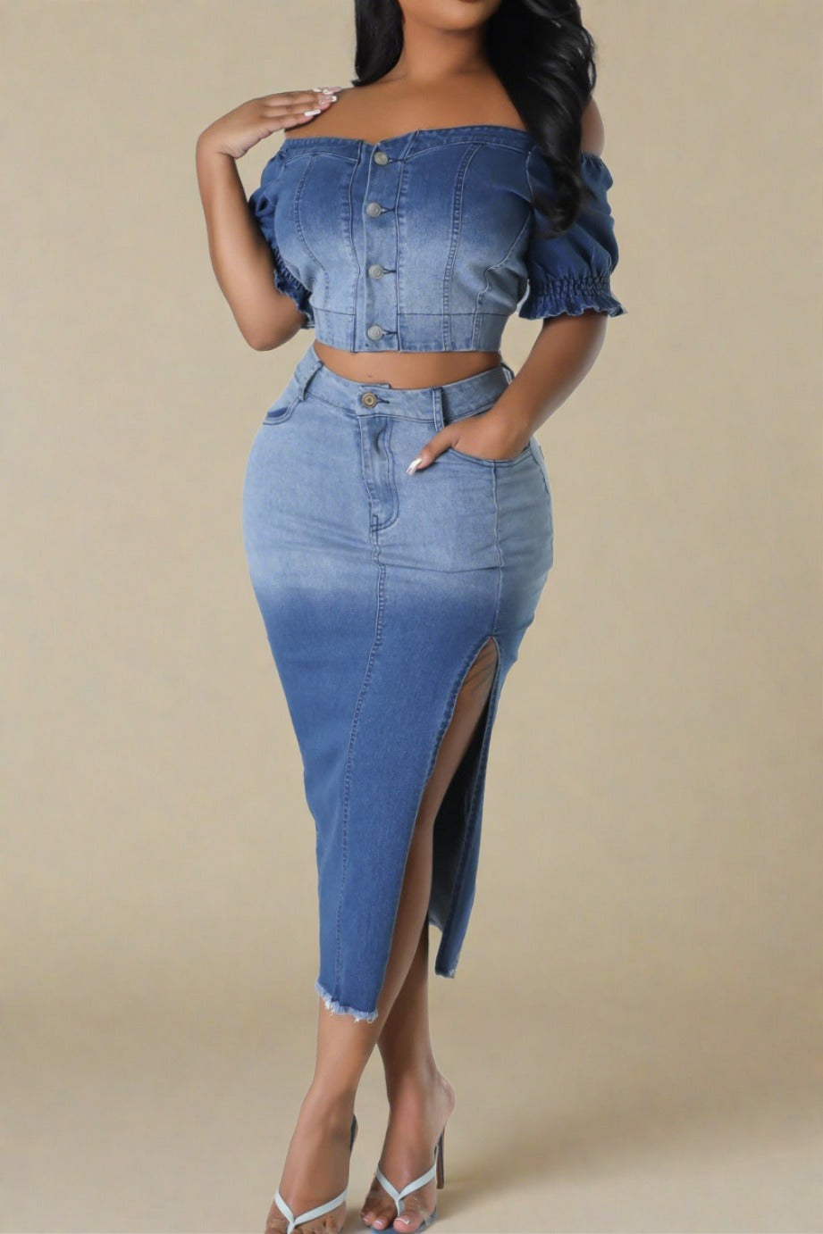 Denim Midi Skirt Lavish Daily