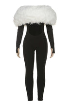 Off Shoulder Faux Fur Crop Jumpsuit Lavish Daily