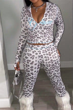 Leopard Print Casual Hoodie & Long Pants Set Lavish Daily