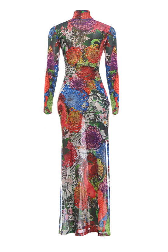 Vintage Floral High Neck Maxi Dress Lavish Daily