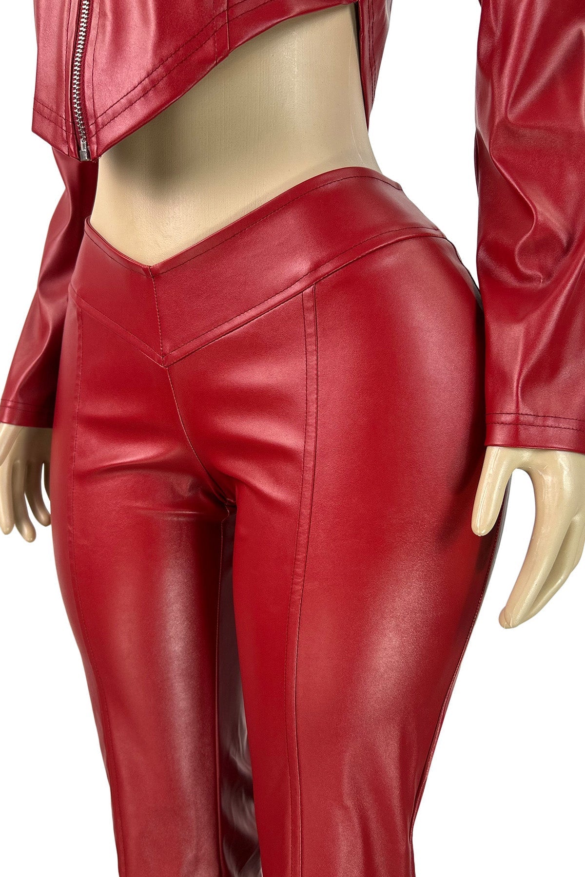 Faux Leather Zip Jacket & Flare Pants Set Lavish Daily