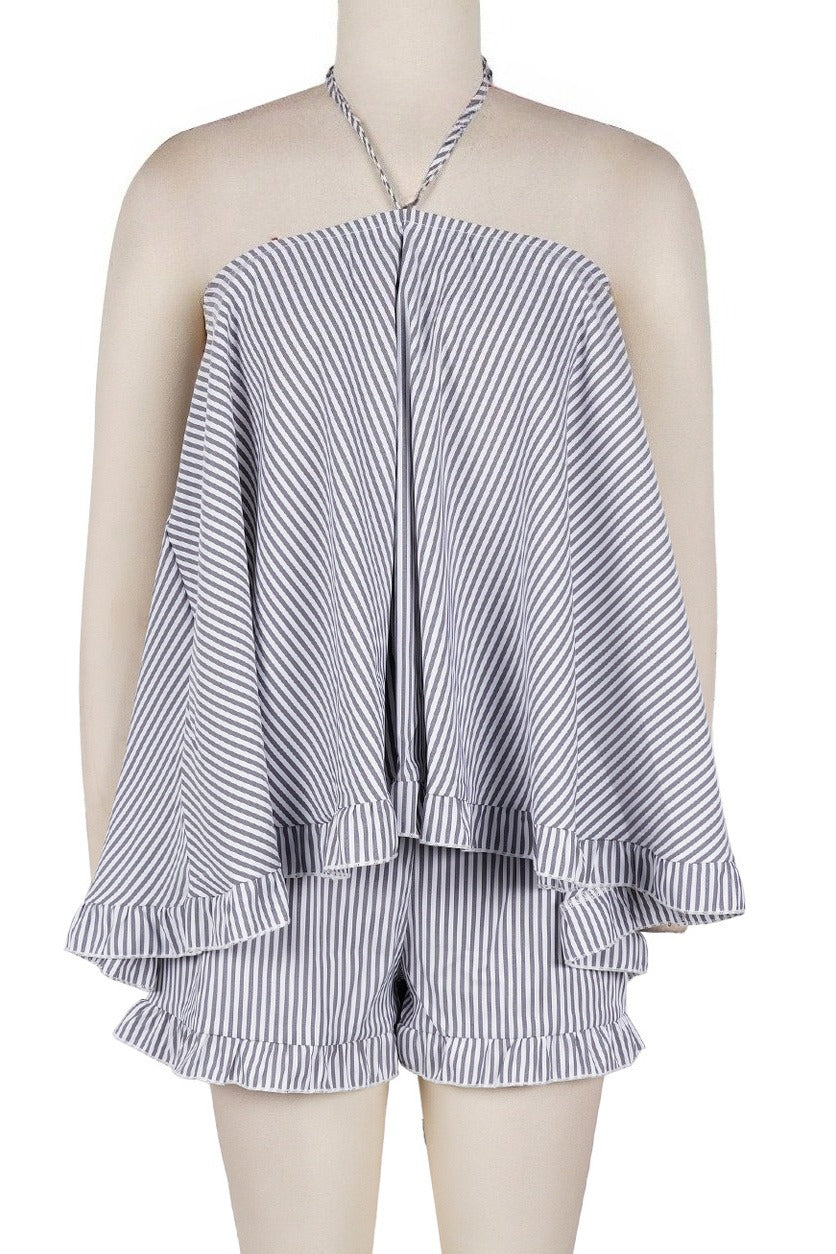 Striped Halter Sleeveless Loose Two-Piece Set Lavish Daily