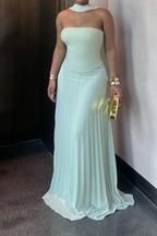 Strapless High Waist Pleated Maxi Dress LavishDaily