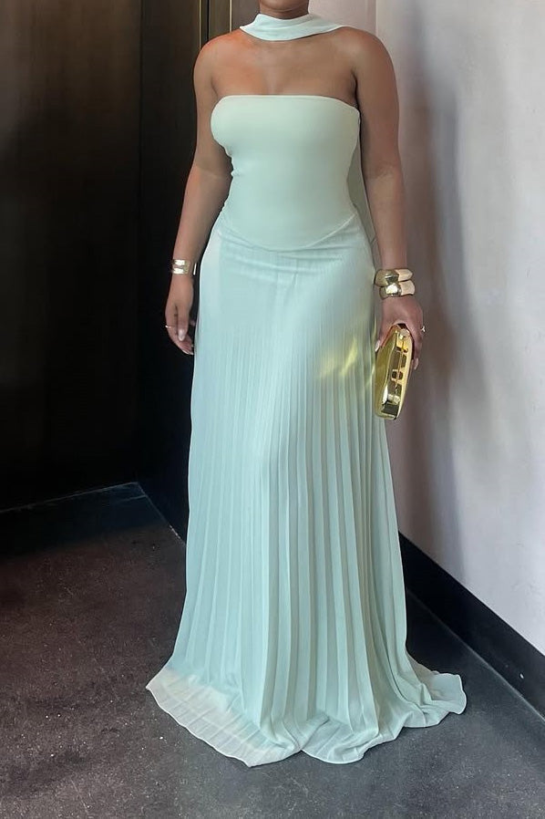 Strapless High Waist Pleated Maxi Dress LavishDaily