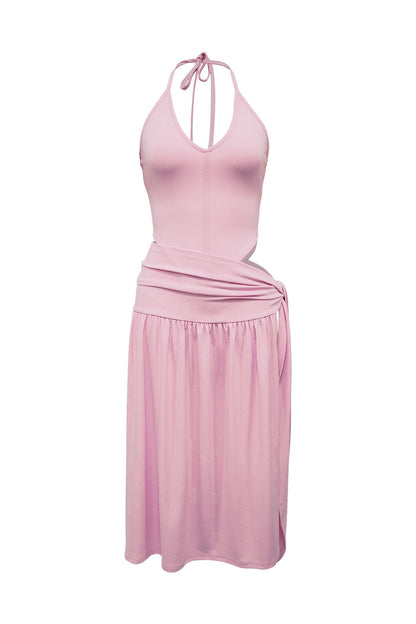 Plunge Halter & High Slit Maxi Skirt Set LavishDaily