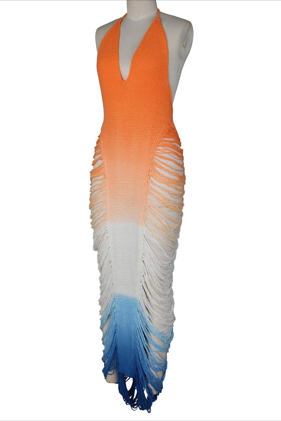 Crochet Halter Fringe Maxi Dress Lavish Daily