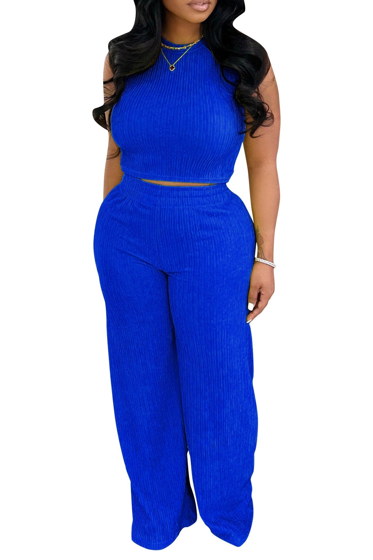 Sleeveless Ruched Top & Long Pants Set Lavish Daily